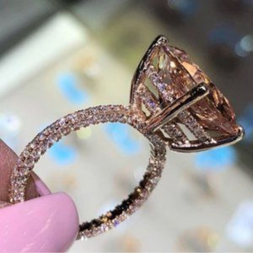 *NEW 6CT 18K Rose Gold Huge Morganite Diamond Ring - Picture 3 of 4